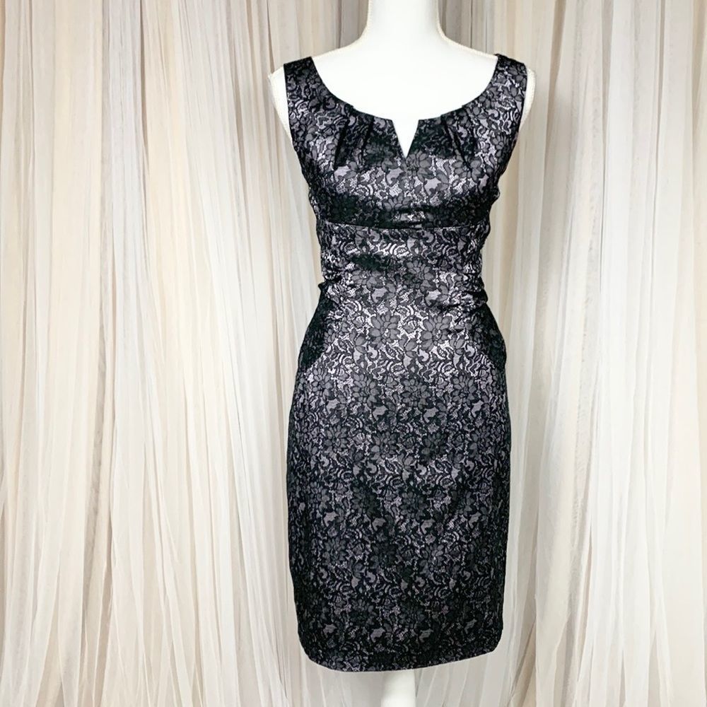 Adrianna Papell black and pink lace dress